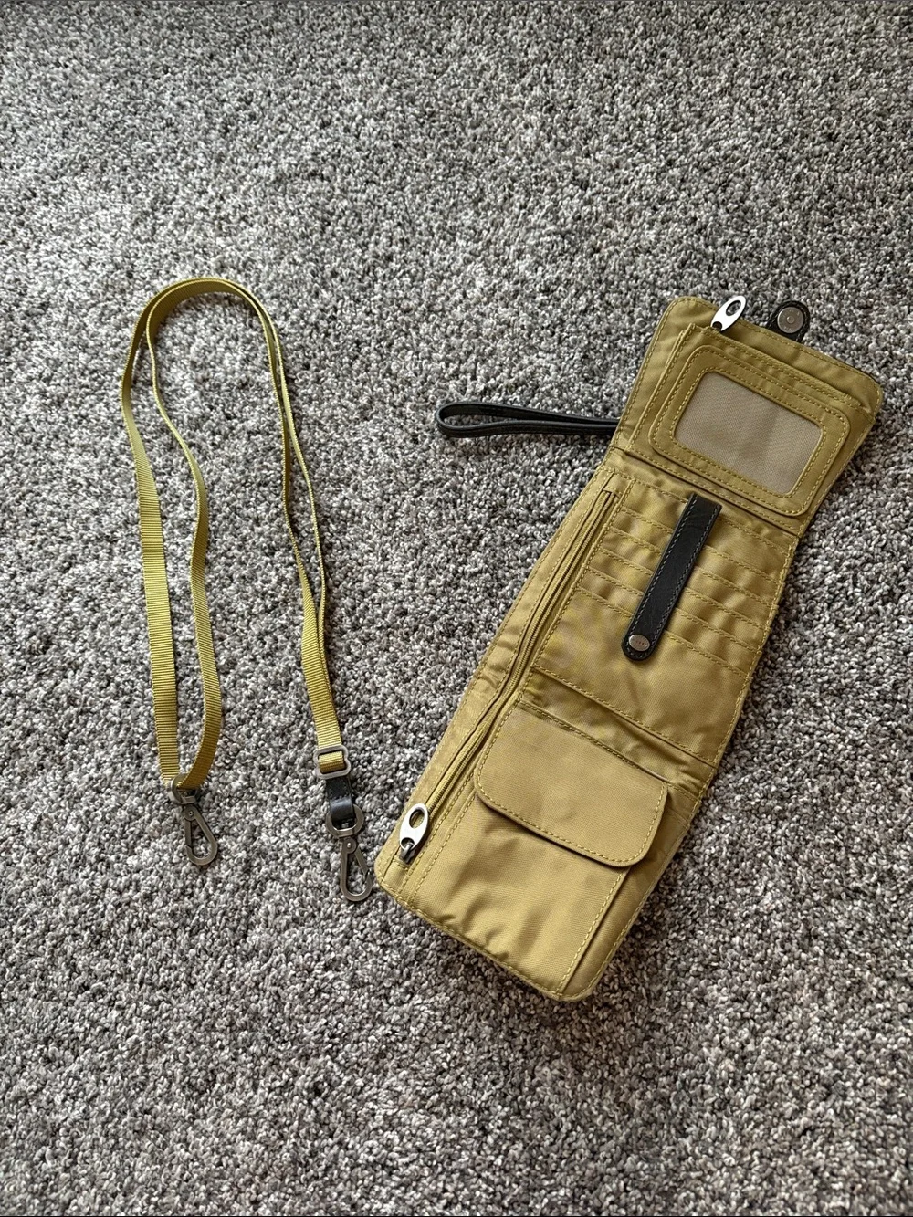 Two-Tone Olive and Mustard Quilted Crossbody Wristlet - Detachable Strap